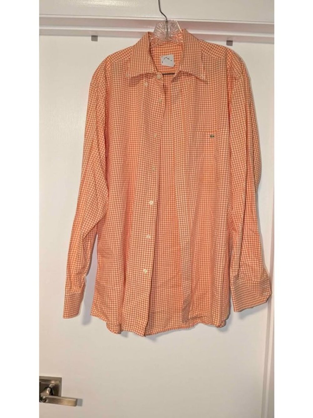Lacoste Orange Gingham Button Down Shirt XL Men's